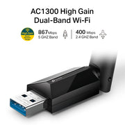 Clé USB WiFi Bi-Bande AC1300 MU-MIMO avec Antenne - Archer T3U Plus