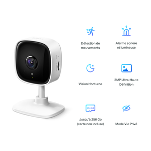 Tapo C110 Caméra de sécurité IP intérieure 3MP, Caméra de sécurité, sans fil, Vision nocturne avancée, Détection de mouvement et notifications, Caméra de sécurité Wi-Fi pour la maison